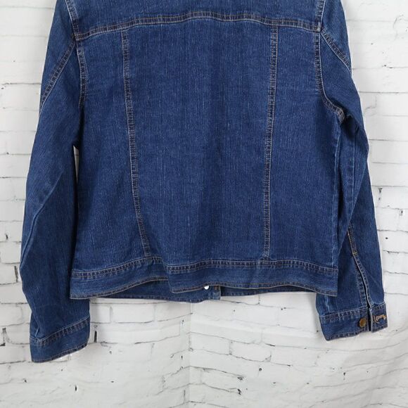 RUBY RD BLUE DENIM CROPPED JEAN JACKET WITH BROWN FAUX SUEDE DETAIL SIZE 10 - Picture 10 of 10